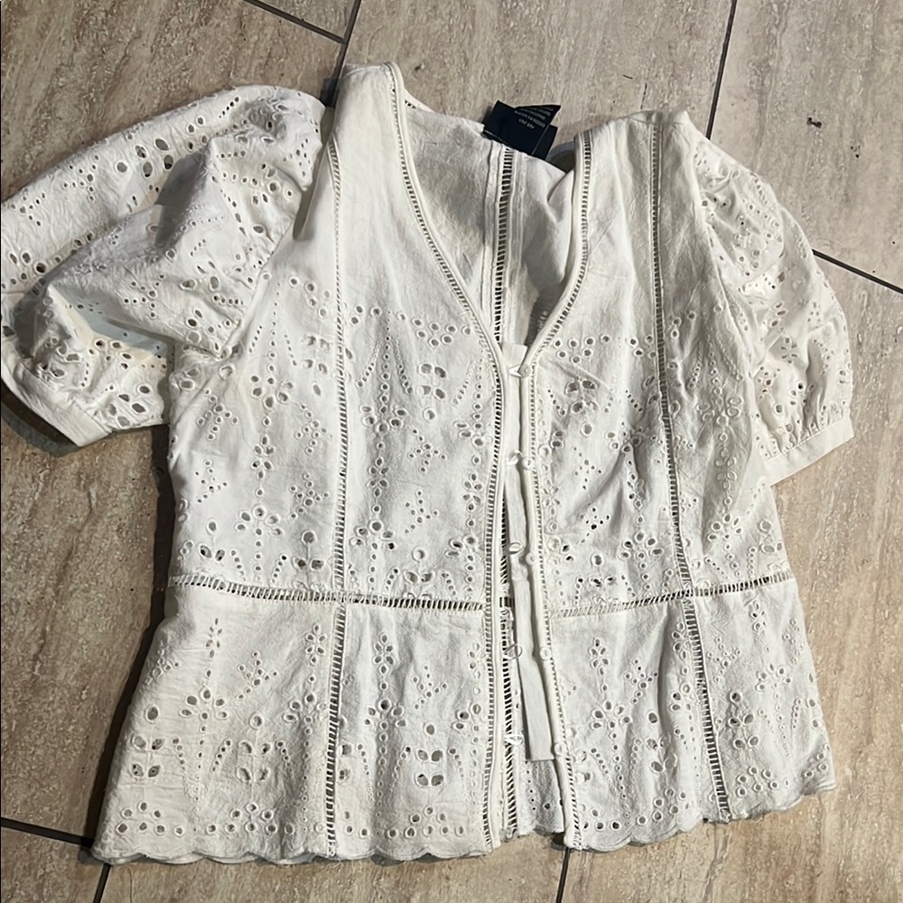 Elegant White Eyelet Women's Top